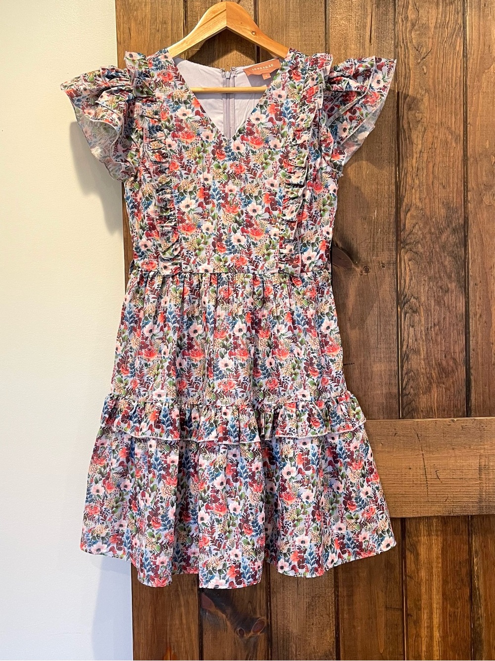 Jessakae Full Bloom Garden Floral Tiered Ruffle Sleeve Mini Dress Small